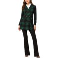 thumbnail image 2 of INSPIRE CHIC Manteau à Carreaux à Double Boutonnage à Manches Longues avec Revers Cranté pour Femmes Vert, 2 of 8