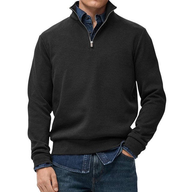 Migroa Essential Men's Quarter-Zip Sweatshirt -Solid Color Stand-Up Collar Design, Multiple Color Options, Premium Casual Wear Under $20, Black 5Xl