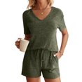 thumbnail image 2 of Timegard 2 Piece Sets for Women Ribbed Short Sleeve V-Neck Top Elastic Waisted Drawstring Shorts Casual Loose Sets, 2 of 7