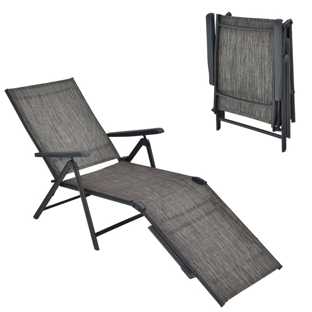 Gymax Chaise Longue d'Extérieur Réglable - Enfants, Acier, Antirouille et Imperméable, Fauteuil Inclinable Pliant - Ensemble de 1, Gris