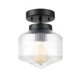 thumbnail image 1 of 1-Light Matte Black Flush Mount Ceiling Light with Ribbed Glass Shade, 1 of 8
