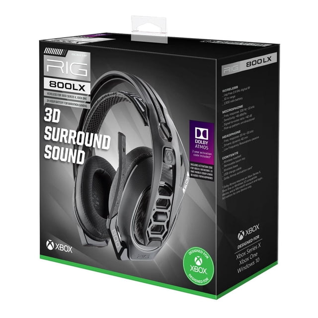 Casque de Jeu Sans Fil RIG 800LX Marathon pour Xbox Series X/S et Xbox One avec Coussinets en Tissu Noir Isolant du Bruit, Serre-Tête flexible et durable, Micro à Réduction de Bruit Amovible, Autonomie de 24 Heures et Son surround 3D Dolby Atmos, Convient aux Séances de Jeu Sans Fil Immersives.