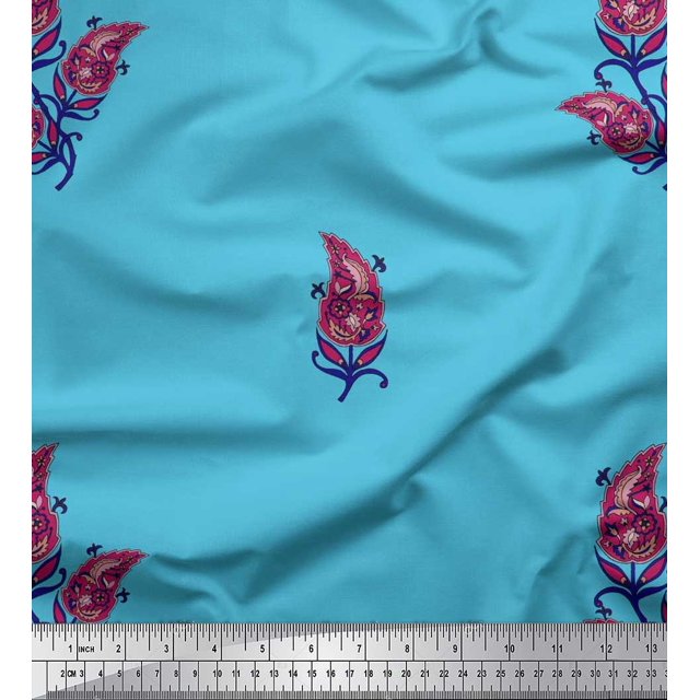 Soimoi Silk Fabric Artistic Leaves Print Fabric by The Yard 42 Inch Wide