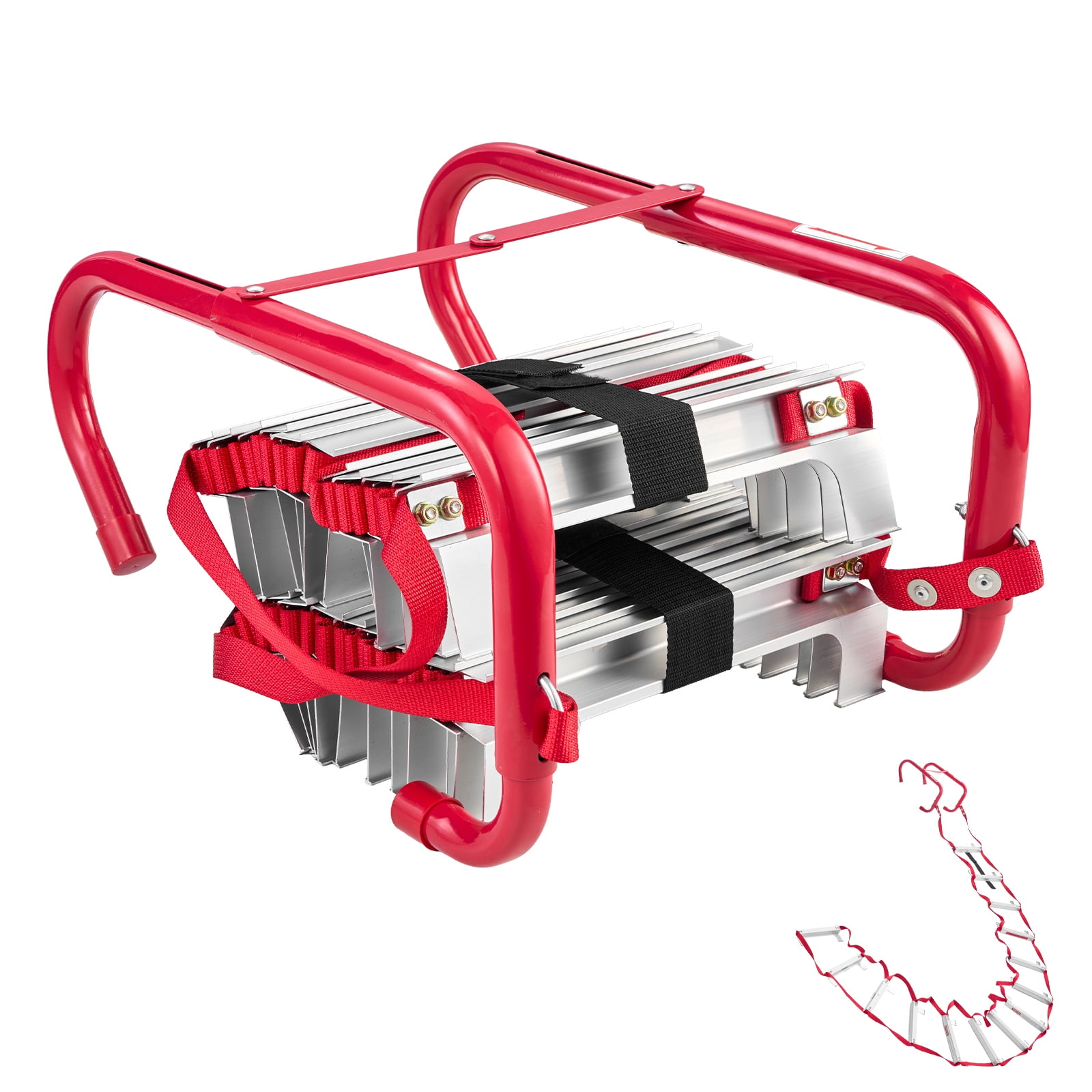 KFFKFF Fire Escape Ladder, 2-Story 13FT Retractable Emergency Fire Ladder, Lightweight Aluminum Alloy Safety Escape Ladders with Sturdy Polyester Strap