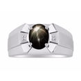 thumbnail image 1 of RYLOS Men's Rings Sterling Silver Rings Classic Designer  9X7MM Gemstone &  Diamond Ring Black Star Sapphire March Birthstone Ring Size 8, 1 of 7