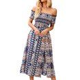 thumbnail image 3 of ANGGREK One Piece Off Shoulder Dress, Off Shoulder Slit Long Dress Floral Printed For Daily Life, 3 of 5