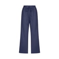 thumbnail image 4 of Cotton Linen Capri Pants for Women Elastic Waist Wide Leg Joggers Casual Lounge Cropped Sweatpants Trousers with Pockets, 4 of 5