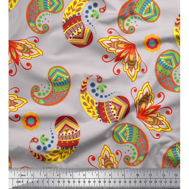 Soimoi Poly Georgette Fabric Artistic Paisley Decor Fabric Printed Yard 52 Inch Wide