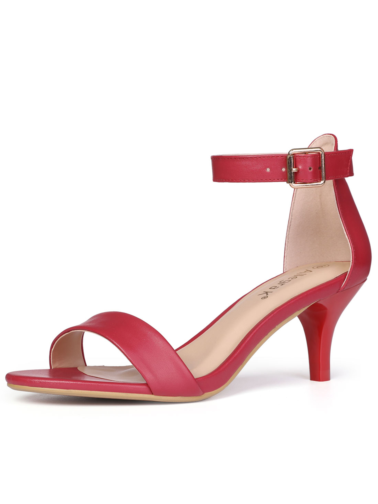 BLISSFUL STEP Sandales pour Femmes à Talon Kitten à Bride à la Cheville à Bout Ouvert Rouge 8,5