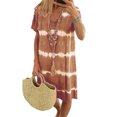 thumbnail image 1 of Bellella Robe Midi pour Femme, Tunique à Col en V, Robes Teinture sur Nœuds, Robe d'Été Aguichant à Manches Courtes, Brun, P, 1 of 2