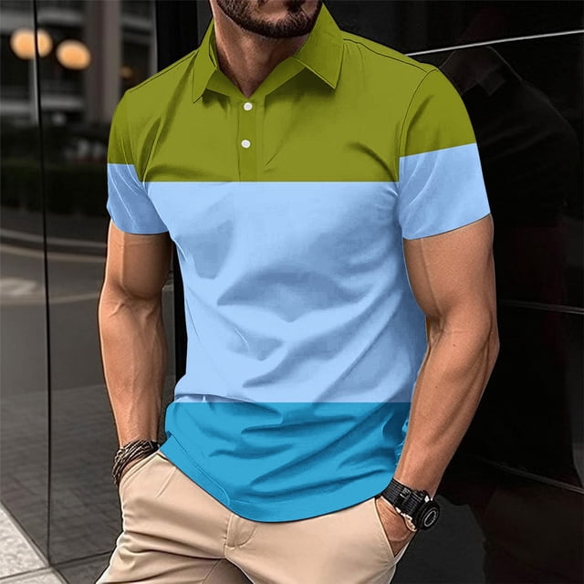Chemises pour Hommes, T-Shirt/blouse Décontracté pour Hommes à Manches Courtes Imprimé, Col Rabattu, Boutons, Fente Latérale