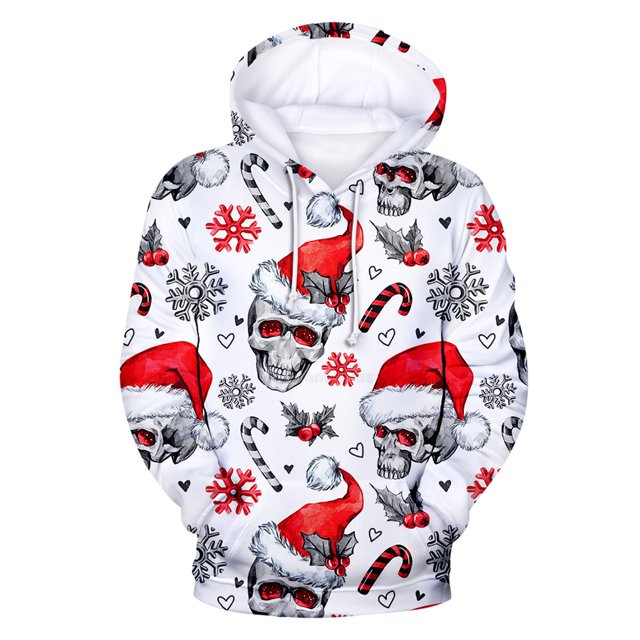 Pull de Noël Décontracté pour Hommes Mode Impression Numérique en Polaire à Capuche