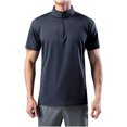 thumbnail image 2 of Shirts for Men, Mens Summer Solid Color Fitting Sport Train Zipper Short Sleeved Stand Up Collar Top, 2 of 6