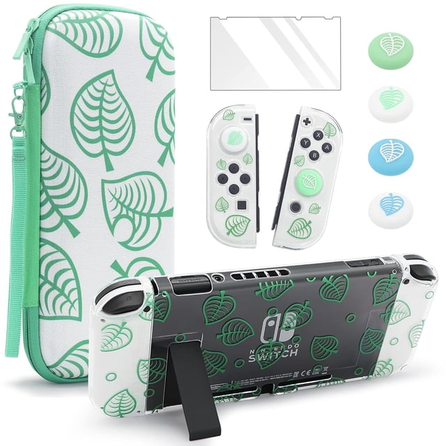 Compatible with Nintendo Switch/OLED Protective Cover Set - Storage Case, Tempered Glass Screen Protector & Thumb Grips