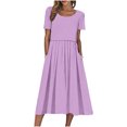 thumbnail image 2 of Robes d'Été pour Femmes 2025 Zeophrasy Robe de Vacances Décontractée pour Femmes, Fête, Quotidien, Plissée, Col Rond, Unie, Manches Courtes, avec Poche, Liquidation à Moins de 5, 2 of 9