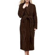 GPOECD Women Soft Bathrobe Long Sleeve Shawl Collar Kimono Style Robe with Belt Womens Sleepwear for Cozy Home Wear 04_Coffee,L