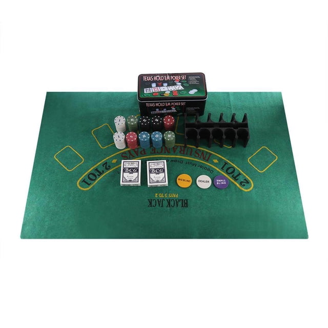 200 Poker Game Texas Hold'em Set Gaming Mat Chips Family Games Gift 2 Decks Playing Card Tin Box