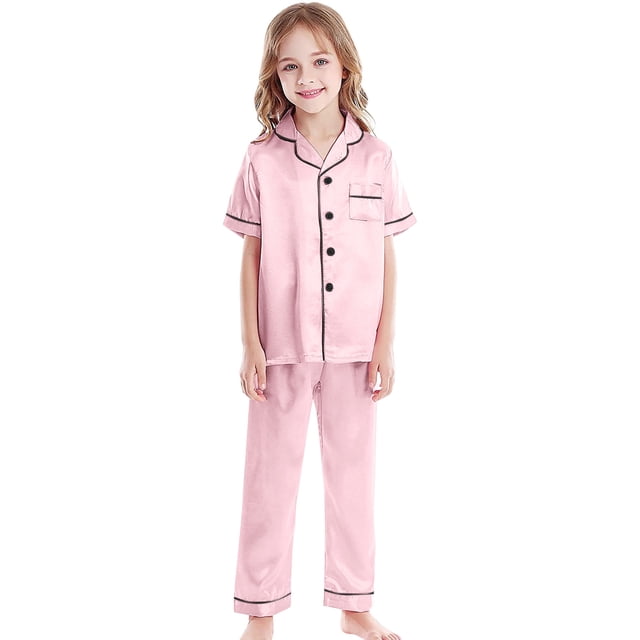 TBWNWG Satin Sleepwear Set For Kids Comfortable Two Piece Pajamas With Classic Button Down Design,Sizes 4-5 Years