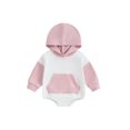 thumbnail image 1 of Faithtur Baby Hooded Rompers Infant Contrast Color Loose Fit Bodysuit with Pocket Newborn Jumpsuits for Winter, 1 of 8