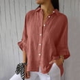 thumbnail image 2 of RKSTN Hauts pour Femmes Couleur Unie Coton et Lin Col Rabattu Chemises à Manches Longues Blouses Décontractées Printemps Été Polyvalentes Amples Grande Taille Hauts pour Femmes, 2 of 5