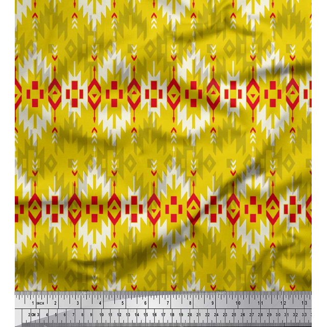 Soimoi Crepe Silk Fabric Aztec Geometric Print Sewing Fabric Yard 42 Inch Wide