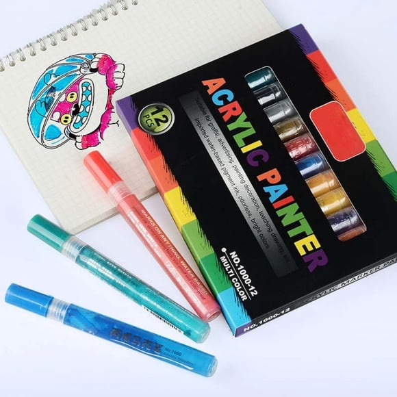 weibbin 12 Acrylic Paint Markers 15ml, Assorted Colors for Halloween Pumpkin Art, Card Making, Wood Painting and Craft Supplies