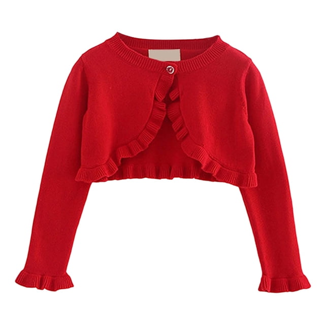 Hjtefg Girls' Knit Cardigan - Soft Lightweight Sweater | Comfortable Layering Piece for Versatile Styling,Color: Red Size: 2-3 Years
