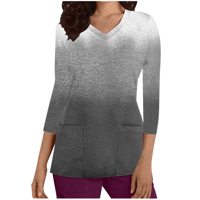 Cameland Hauts de Sarrau à Col en V pour Femmes, Extensibles Doux, Résistants aux Plis, Uniforme Médical d'Infirmière avec 2 Poches, Confortable et Léger, Uniforme de Travail, Blouse à Manches 3/4 Dégradée