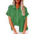 thumbnail image 1 of Dealovy Chemises Boutonnées pour Femmes Grande Taille en Coton Lin Manches Courtes Roulées Blouses Décontractées de Travail, 1 of 6