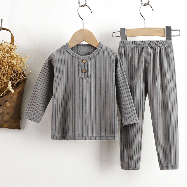 RXIRUCGD Baby Children's Winter Solid Striped Home Clothes Suit( Gray, Size:90 )