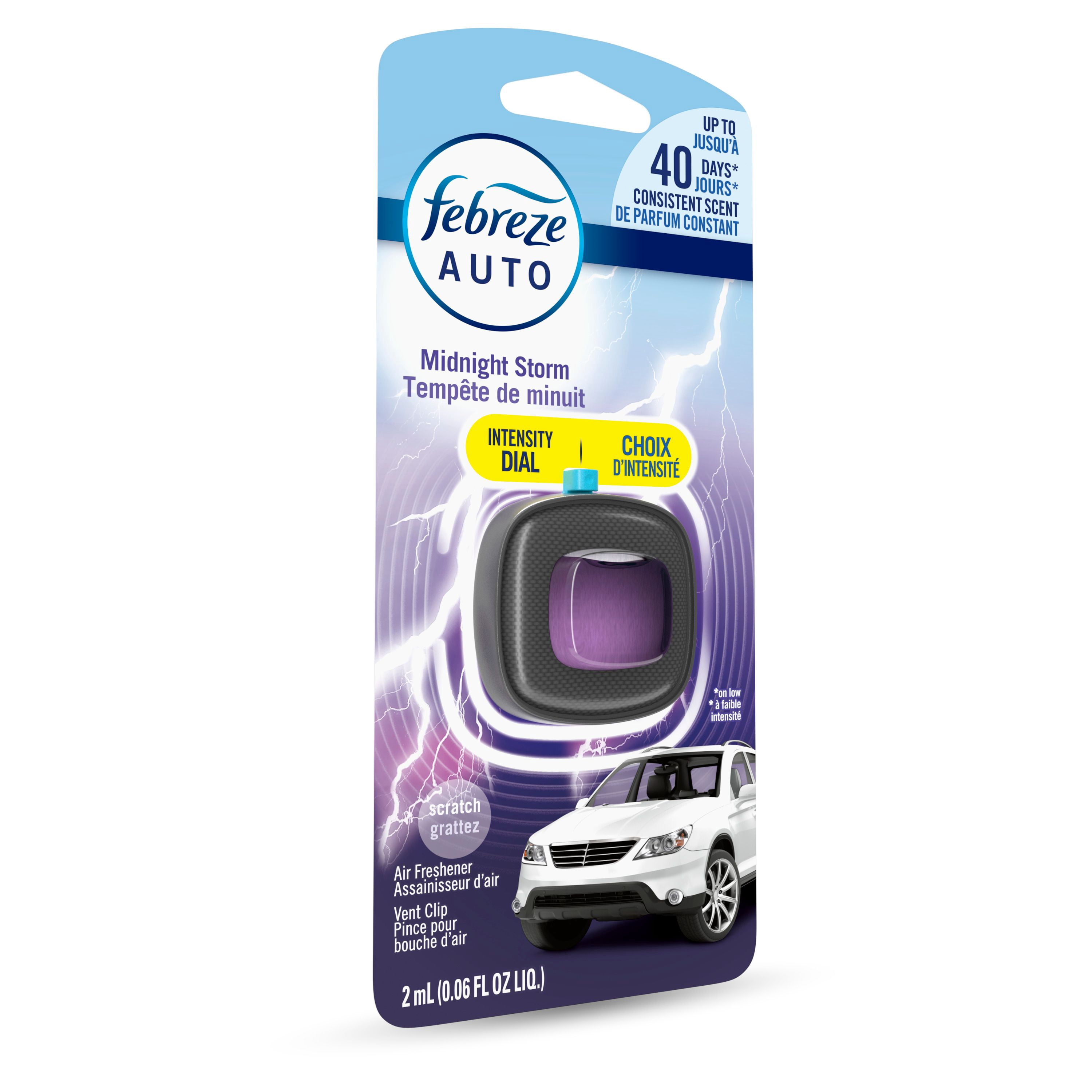 Febreze Assainisseur d'Air pour Voiture, Pince pour Bouche d'Air, Tempête de Minuit, 1 Unité