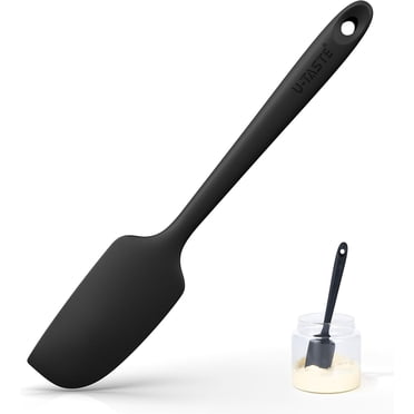 U-Taste Small Mini Silicone Spatula: 600ºF Heat-Resistant Food-Grade Jar Scraper for Kitchen Use, Non-Stick Seamless Flexible Baking Utensil for Mixing, Scraping Jam in Bowl (Black)