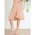 thumbnail image 2 of Unique Bargains Femmes Volant Fusée Cravate Taille Haute Basse Floral Wrap Jupe, 2 of 6