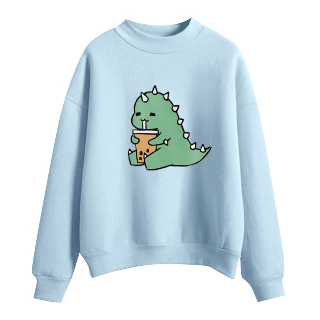 IROINID Rabais Vêtements d'Hiver pour Femmes Chandails à Capuchon d'Hiver Chandails Aguichant Col Rond Manches Longues Hauts Blouse Imprimée Régulière, Bleu Pâle