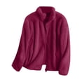 thumbnail image 3 of Kcodviy Women's Solid Color Fleece Jacket inside Pockets Jacket Collar Zip Up Fitted Fleece Jacket Women Cozy Outerwear, 3 of 3