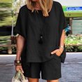 thumbnail image 3 of Pompotops Femmes Casual Été Col Rond Manches Courtes Tops et Shorts Deux Pièces Ensemble Costume, 3 of 6