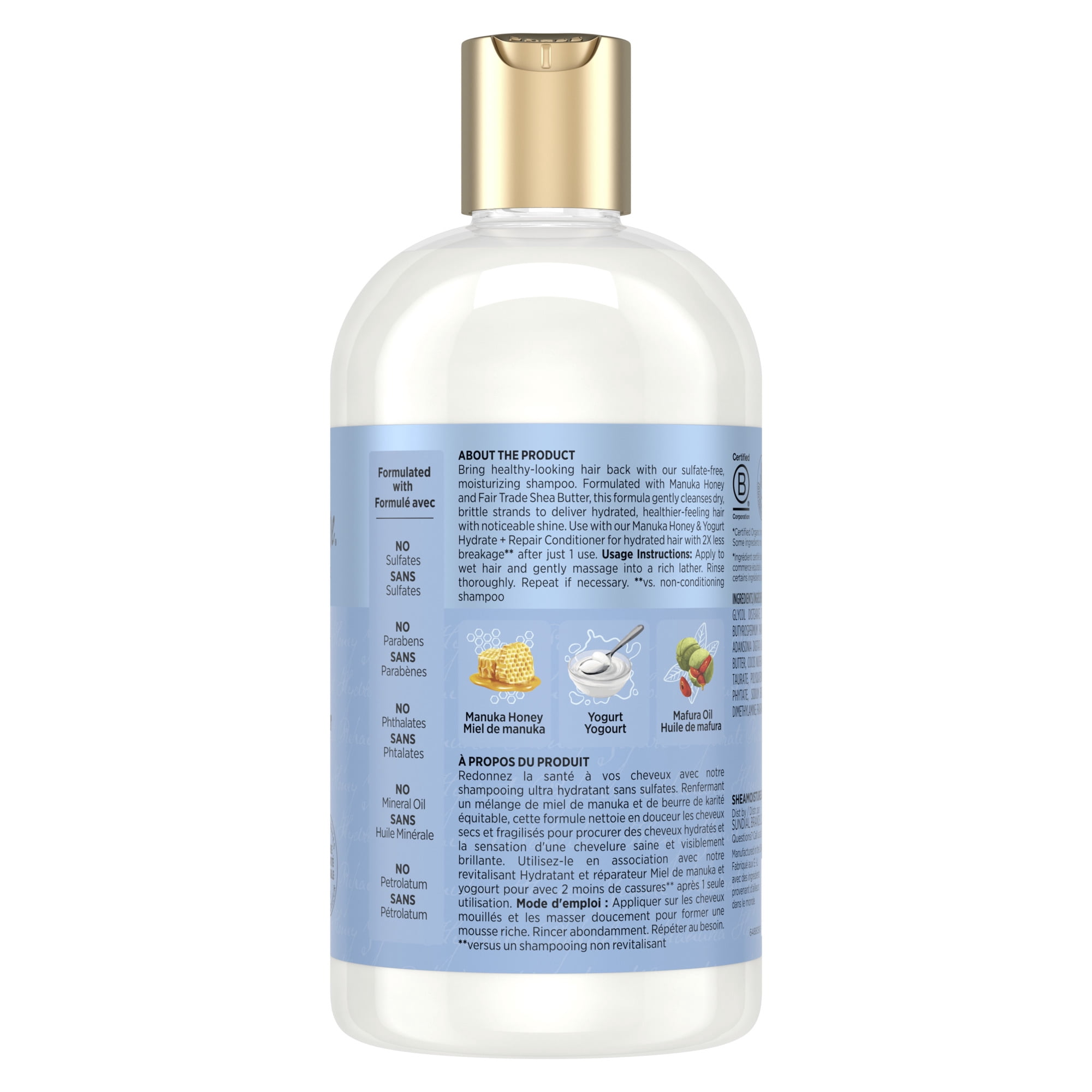 SheaMoisture Shampooing Hydratant et Réparateur pour Cheveux Ondulés et Bouclés Miel de Manuka et Yogourt, 384 ml