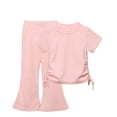 thumbnail image 1 of Shirts for girls Solid Short Sleeved Round Neck Top Flare Pants Two Piece Set, 1 of 10