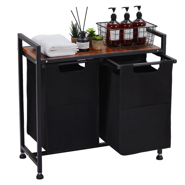 Laundry Hamper, Laundry Basket Organizer with Removable Laundry Bag and Top Shelf, Clothes Hamper for Laundry Room Bathroom Bedroom and Dorm