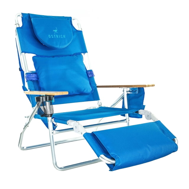 Ostrich The Deluxe 3N1 Lightweight Outdoor Beach Lounge Chair with Footrest, Blue