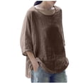 thumbnail image 1 of Besolor T-Shirts pour Femmes Grande Taille à Manches 3/4, Décontractés, Amples, Couleur Unie, Hauts en Coton et Lin, Col Ras du Cou, Tuniques d'Été, 1 of 3