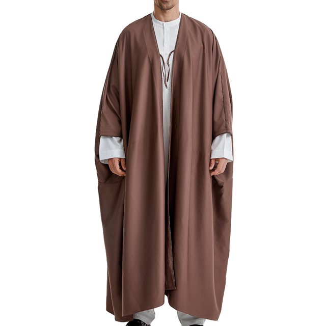 RXIRUCGD Men's Muslim Robe Arab Middle Robe Long Style Sleeve Long Shirt Fashion Casual Robe, Coffee, Size: XL