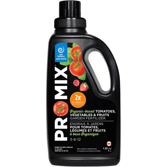 PRO-MIX Organic-Based Garden Fertilizer for Tomatoes, Vegetables and Fruits 3-6-12, 2X + harvests, 1.25 kg