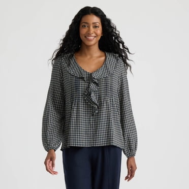 Mexx Women’s Woven Blouse with Pintucks and Flounce Collar