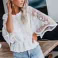 thumbnail image 1 of Weiqiqre Hauts pour Femmes Tendance Manches Courtes Col Rond Dentelle Blouse Transparente à Imprimé Floral 3D Hauts, 1 of 8