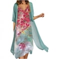 thumbnail image 1 of Pisexur Robe Grande Taille pour Femmes Ensemble Deux Pièces Robes d'Été - Été Décontracté Imprimé Floral Col Rond Sans Manches Jupe Unie Robe Maxi en Chiffon, 1 of 6