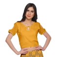 thumbnail image 3 of Moomaya Printed Rayon Cold Shoulder Crop Top And Skirt Ethnic Set For Women, 3 of 6