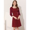 thumbnail image 2 of INSPIRE CHIC Women's Square Neck Ruffle Trim Sheer 3/4 Sleeve Chiffon Mini Dress 1 XS, 2 of 5