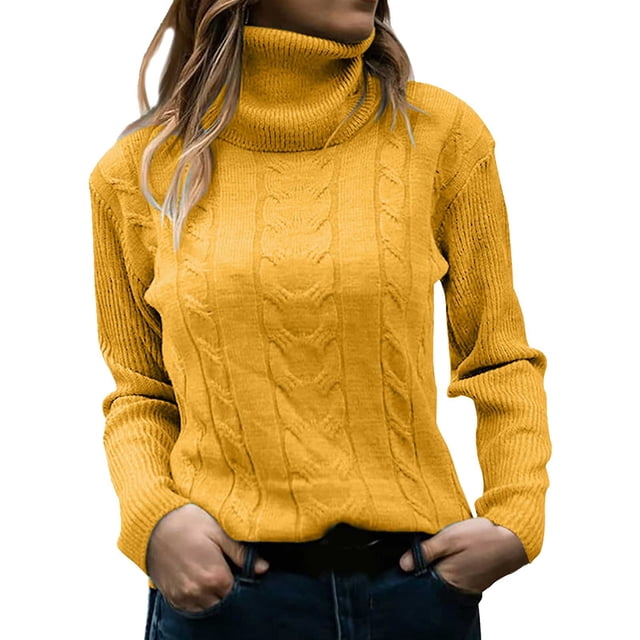 Chandail à Col Roulé Uni pour Femme - Haut Rétro à Manches Longues Ajusté - Polyester, Coupe Ample Décontractée pour le Quotidien/travail