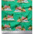 thumbnail image 1 of Soimoi Polyester Crepe Fabric House,Snowfall & Tree Nature Printed Fabric 1 Yard 52 Inch Wide, 1 of 3
